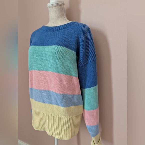 💙 Vintage Ralph Lauren Spring 1987 Cotton Unisex Multicolor Striped Sweater, M - Picture 6 of 16